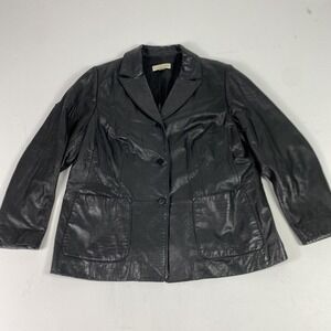 August Max Woman Blazer Jacket Womens X Black Leather Single Breasted Plus Lined